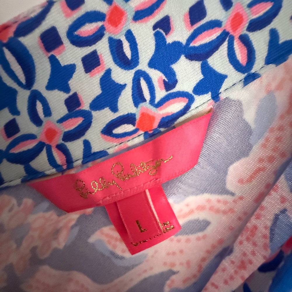 Lilly Pulitzer Blue Maxi Dress with Pink Coral Print - Picture 3 of 3